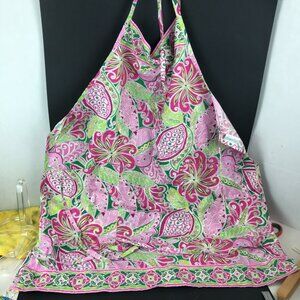 Vera Bradley pink/green bib apron, 100% cotton, 2 pockets